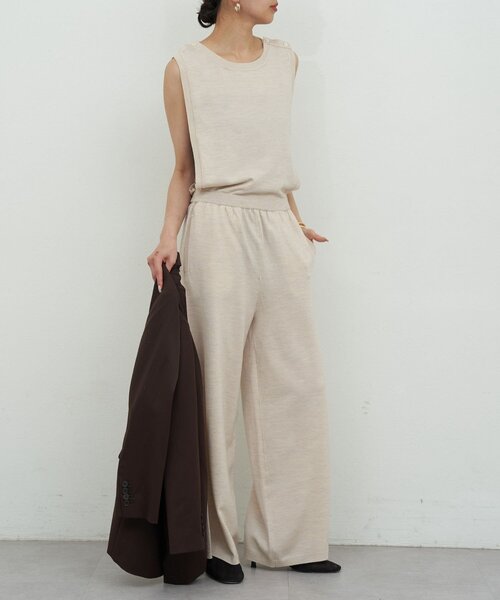 GALLARDAGALANTE（ガリャルダガランテ）の「【HERITANOVUM】スリーブレスニットコンビネゾン（サロペット/オーバーオール・レディース・ブラック/ピンクベージュ・FREE）」の4枚目の写真