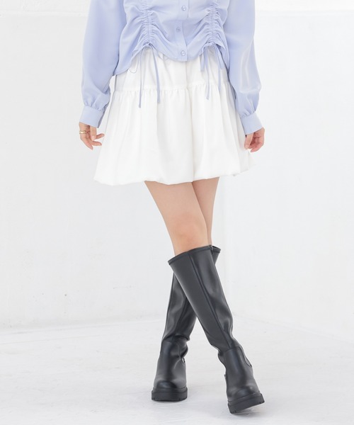 Honeys（ハニーズ）の「裏地パンツ付ミニバルーンスカート（スカート・レディース・ブラック/ホワイト・SS/S/M/L）」の7枚目の写真