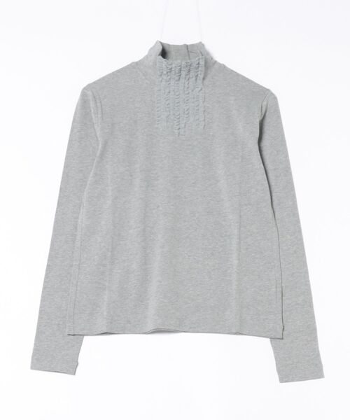 H.A.K（ハク）の「コンパクトソフトベア天竺＋ハイゲージチュールフリルタートルカットソー（Tシャツ/カットソー・レディース・杢グレー/ブラック/ライトグリーン・FREE）」の2枚目の写真