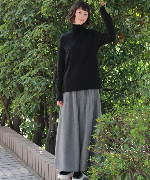 H.A.K（ハク）の「コンパクトソフトベア天竺＋ハイゲージチュールフリルタートルカットソー（Tシャツ/カットソー・レディース・杢グレー/ブラック/ライトグリーン・FREE）」の6枚目の写真