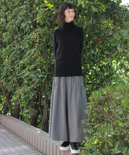 H.A.K（ハク）の「コンパクトソフトベア天竺＋ハイゲージチュールフリルタートルカットソー（Tシャツ/カットソー・レディース・杢グレー/ブラック/ライトグリーン・FREE）」の7枚目の写真