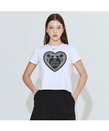 レースハートTシャツ_ホワイト(ブラック)