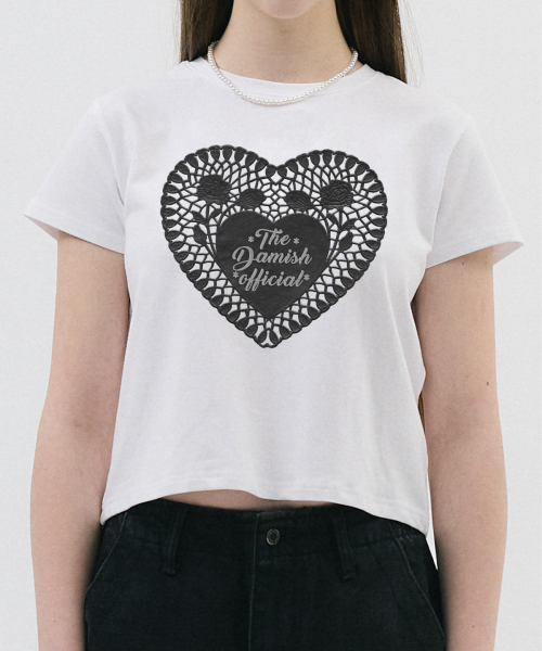 DAMISH(ダミシュ)の「レースハートTシャツ_ホワイト(ブラック)(Tシャツ/カットソー・レディース・ホワイト・SMALL/MEDIUM)」の4枚目の写真