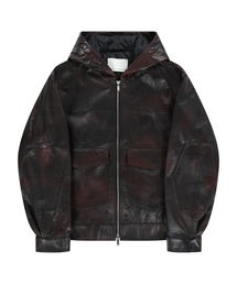 BUFFALO LEATHER HOODED JACKET (RED BROWN)
