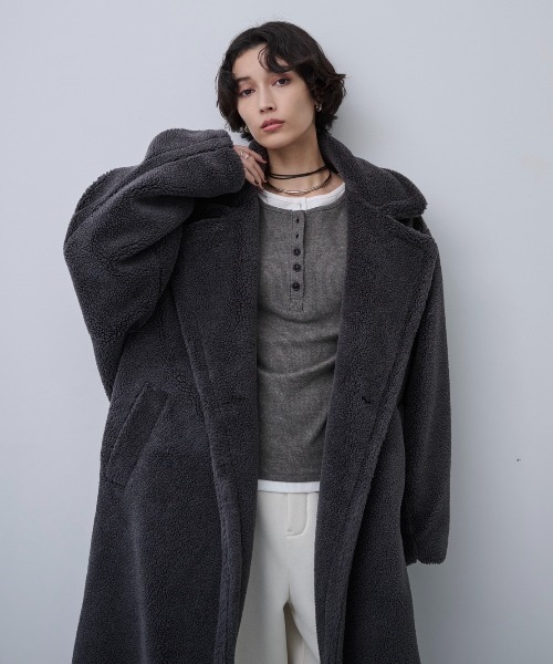 完売品【acka】 ボアロングコート チェスターコート ホワイト size2 acka】 ボアロングコート チェスターコート ホワイト size2 レディース