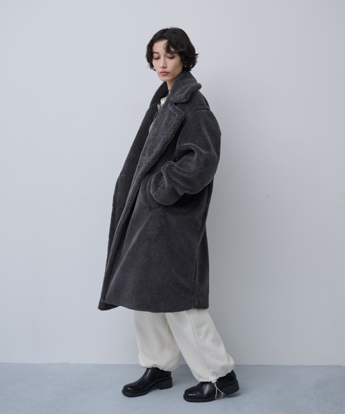 DAMA ボア素材 オーバーサイズコート サイズ2 ブラック セール】ボアロングテーラードコート（チェスターコート）｜AIC