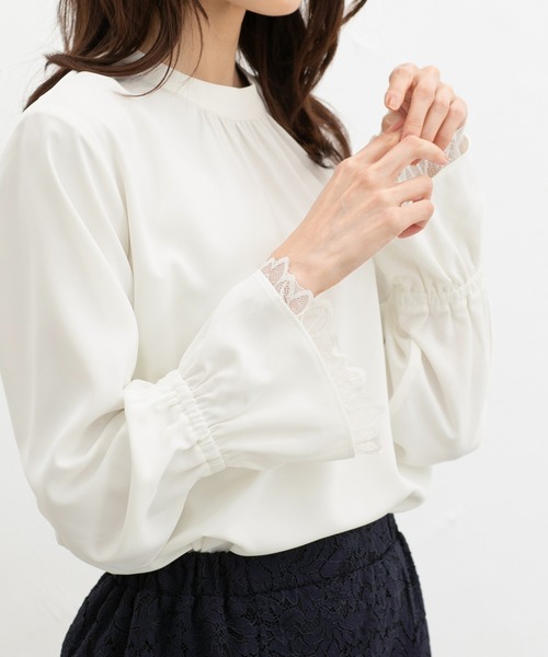 JUSGLITTY2018SS  袖口レース刺繍 ドットブラウス 5分袖ドットブラウスレイヤードニット（ニット/セーター）｜JUSGLITTY