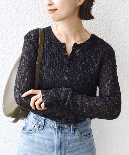【NEW】シップス（SHIPS）/〈手洗い可能〉ラメ ラッセル レース ヘンリー ネック 2WAY プルオーバー 手洗い可能〉ラメ ラッセル レース ヘンリー ネック 2WAY プルオーバー