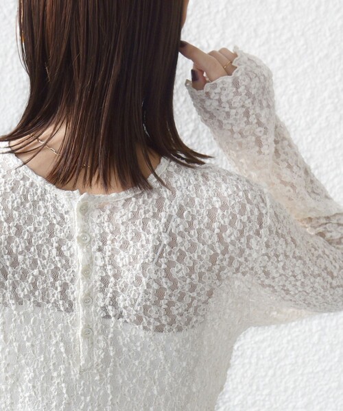 手洗い可能〉ラメ ラッセル レース ヘンリー ネック 2WAY プルオーバー