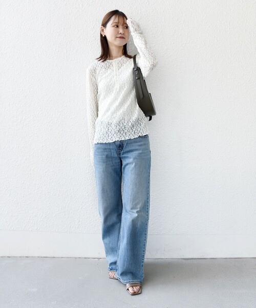SHIPS(シップス)の「〈手洗い可能〉ラッセル レース ヘンリー ネック 2WAY プルオーバー(Tシャツ/カットソー・レディース・オフホワイト/ネイビー/ブラック/ホワイト・ONE SIZE)」の10枚目の写真