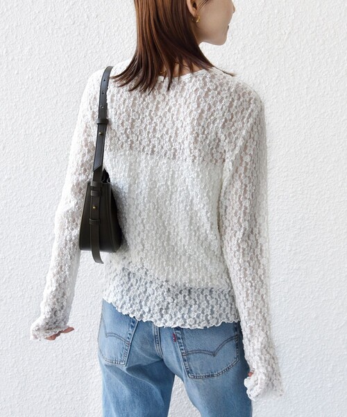 SHIPS(シップス)の「〈手洗い可能〉ラッセル レース ヘンリー ネック 2WAY プルオーバー(Tシャツ/カットソー・レディース・オフホワイト/ネイビー/ブラック/ホワイト・ONE SIZE)」の17枚目の写真