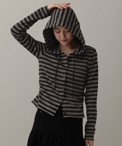 3.3 Field Trip （3.3フィールドトリップ）の「3.3 Field Trip／ボーダーフーディーカーデ（Tシャツ/カットソー・レディース・アイボリー/ブルー/グレー・FREE）」の2枚目の写真