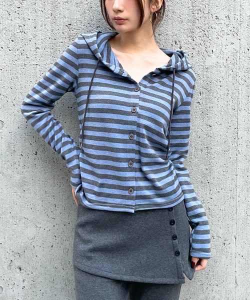 3.3 Field Trip （3.3フィールドトリップ）の「3.3 Field Trip／ボーダーフーディーカーデ（Tシャツ/カットソー・レディース・アイボリー/ブルー/グレー・FREE）」の3枚目の写真