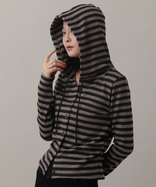 3.3 Field Trip （3.3フィールドトリップ）の「3.3 Field Trip／ボーダーフーディーカーデ（Tシャツ/カットソー・レディース・アイボリー/ブルー/グレー・FREE）」の7枚目の写真