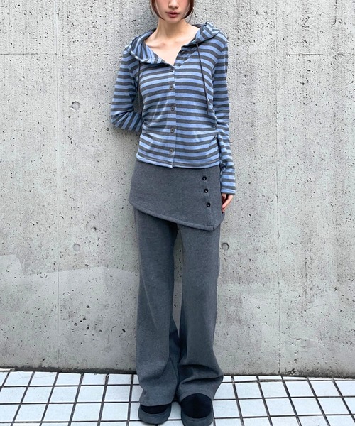 3.3 Field Trip （3.3フィールドトリップ）の「3.3 Field Trip／ボーダーフーディーカーディガン（カーディガン/ボレロ・レディース・アイボリー/ブルー/グレー・FREE）」の4枚目の写真