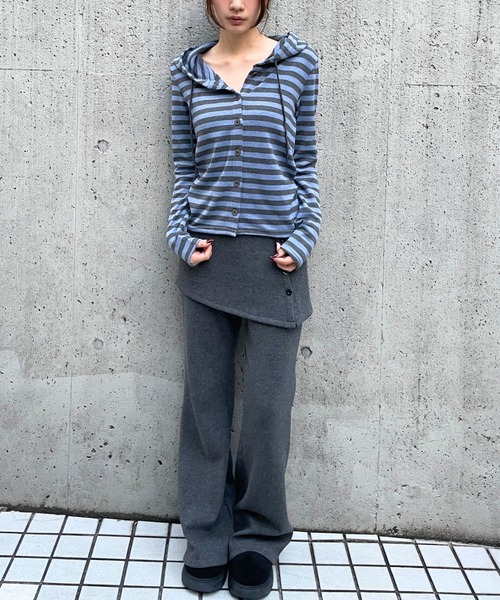 3.3 Field Trip （3.3フィールドトリップ）の「3.3 Field Trip／ボーダーフーディーカーディガン（カーディガン/ボレロ・レディース・アイボリー/ブルー/グレー・FREE）」の5枚目の写真