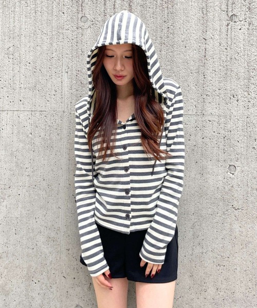 3.3 Field Trip （3.3フィールドトリップ）の「3.3 Field Trip／ボーダーフーディーカーディガン（カーディガン/ボレロ・レディース・アイボリー/ブルー/グレー・FREE）」の17枚目の写真