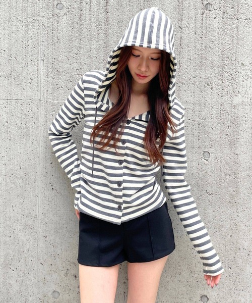 3.3 Field Trip （3.3フィールドトリップ）の「3.3 Field Trip／ボーダーフーディーカーディガン（カーディガン/ボレロ・レディース・アイボリー/ブルー/グレー・FREE）」の18枚目の写真