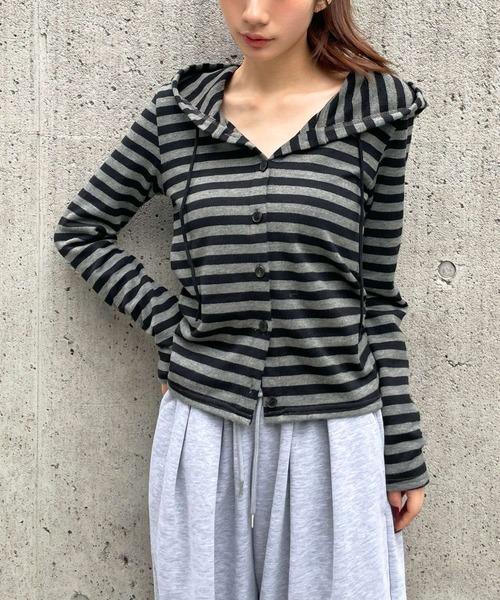 3.3 Field Trip （3.3フィールドトリップ）の「3.3 Field Trip／ボーダーフーディーカーディガン（カーディガン/ボレロ・レディース・アイボリー/ブルー/グレー・FREE）」の12枚目の写真