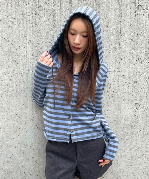 3.3 Field Trip （3.3フィールドトリップ）の「3.3 Field Trip／ボーダーフーディーカーディガン（カーディガン/ボレロ・レディース・アイボリー/ブルー/グレー・FREE）」の20枚目の写真