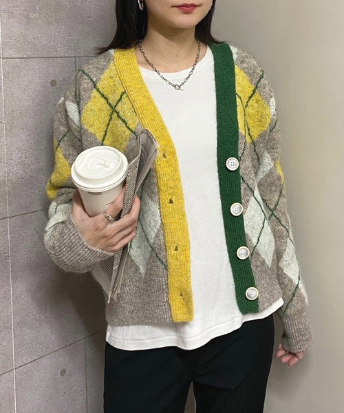 セール】アーガイル柄ニットカーディガン（カーディガン/ボレロ