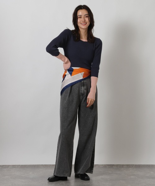 LAKOLE（ラコレ）の「12ゲージ袖配色ニット2 / 638483（ニット/セーター・レディース・ネイビー/オフホワイト/ホワイト×ブラック/ブラック/ライトブルー・FREE）」の12枚目の写真