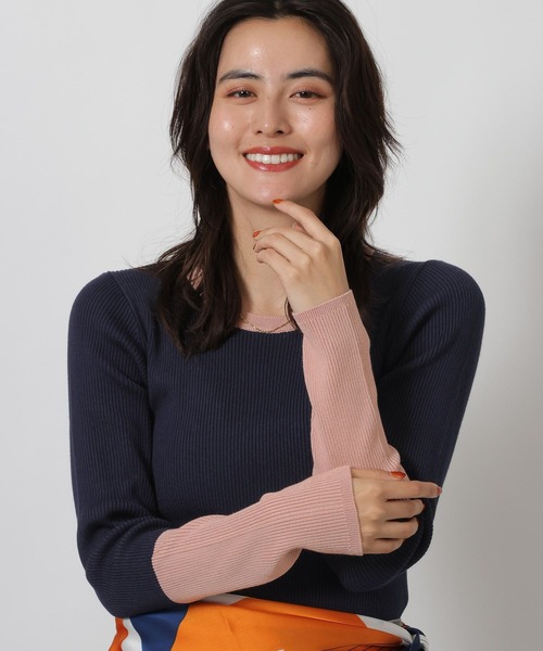 LAKOLE（ラコレ）の「12ゲージ袖配色ニット2 / 638483（ニット/セーター・レディース・ネイビー/オフホワイト/ホワイト×ブラック/ブラック/ライトブルー・FREE）」の20枚目の写真