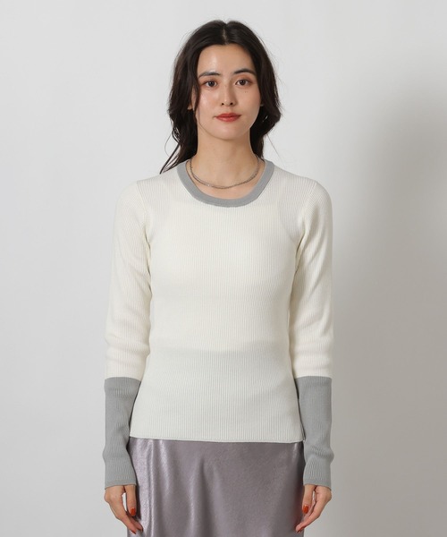 LAKOLE（ラコレ）の「12ゲージ袖配色ニット2 / 638483（ニット/セーター・レディース・ネイビー/オフホワイト/ホワイト×ブラック/ブラック/ライトブルー・FREE）」の21枚目の写真