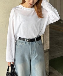 【ISOOK / アイスー】ベーシックロングTシャツ / カットソー インナー 長袖 ロンT クルーネック 丸首 ルーズ丈 ビッグシルエット オーバーサイズ ホワイト ブラック 白 黒 無地