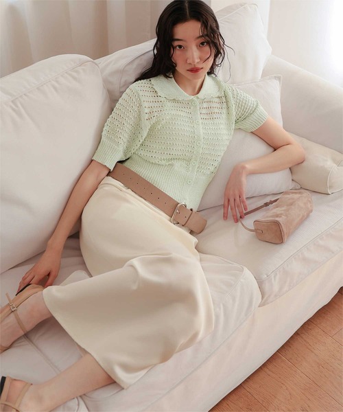 miette(ミエット)の「透かし編み半袖ニットカーディガン(カーディガン/ボレロ・レディース・グレー/ネイビー/ブラック/レッド/ライトグリーン・L/M/S)」の22枚目の写真