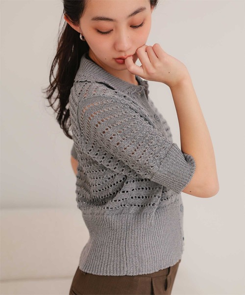 miette(ミエット)の「透かし編み半袖ニットカーディガン(カーディガン/ボレロ・レディース・グレー/ネイビー/ブラック/レッド/ライトグリーン・L/M/S)」の14枚目の写真