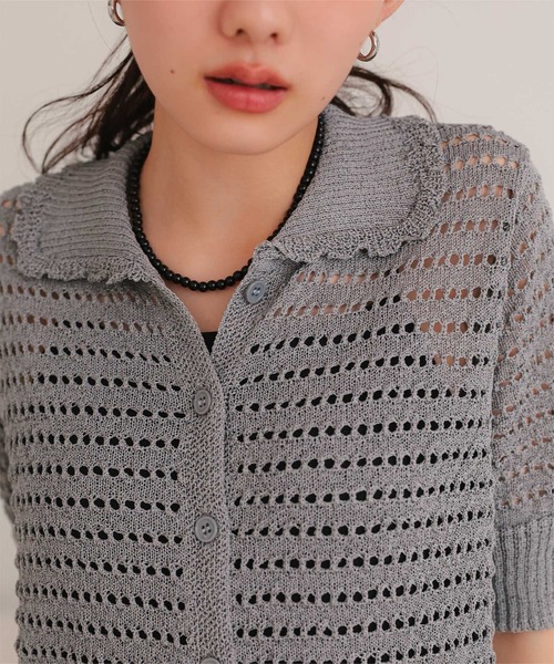 miette(ミエット)の「透かし編み半袖ニットカーディガン(カーディガン/ボレロ・レディース・グレー/ネイビー/ブラック/レッド/ライトグリーン・L/M/S)」の15枚目の写真