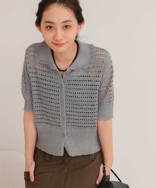 miette(ミエット)の「透かし編み半袖ニットカーディガン(カーディガン/ボレロ・レディース・グレー/ネイビー/ブラック/レッド/ライトグリーン・L/M/S)」の17枚目の写真