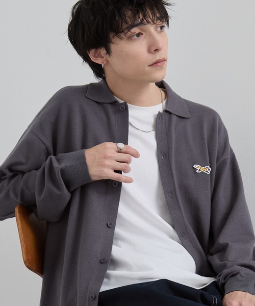 PENNEYS（ぺニーズ）の「PENNEYS/ぺニーズ 別注 THE FOX ロゴ ワンポイント刺繍  ベーシック ハイゲージ 長袖 ニットシャツカーディガン（カーディガン/ボレロ・メンズ・レッド系/ネイビー/ブラック/ダークグレー/ライトグレー・M/L/S）」の9枚目の写真