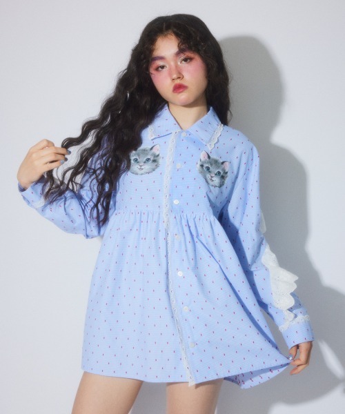 Candy Stripper（キャンディストリッパー）の「TINY CAT SHIRT ワンピース（シャツワンピース・レディース・ブラック/ライトブルー・FREE）」の3枚目の写真