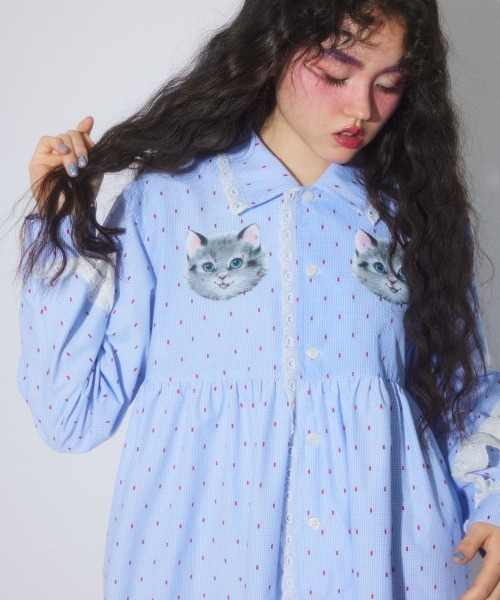 Candy Stripper（キャンディストリッパー）の「TINY CAT SHIRT ワンピース（シャツワンピース・レディース・ブラック/ライトブルー・FREE）」の10枚目の写真