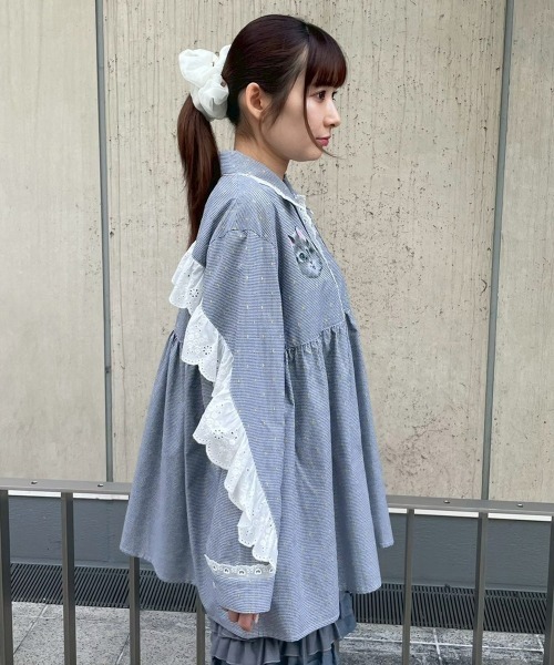 Candy Stripper（キャンディストリッパー）の「TINY CAT SHIRT ワンピース（シャツワンピース・レディース・ブラック/ライトブルー・FREE）」の13枚目の写真