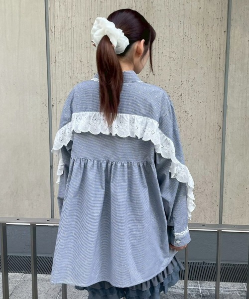 Candy Stripper（キャンディストリッパー）の「TINY CAT SHIRT ワンピース（シャツワンピース・レディース・ブラック/ライトブルー・FREE）」の14枚目の写真