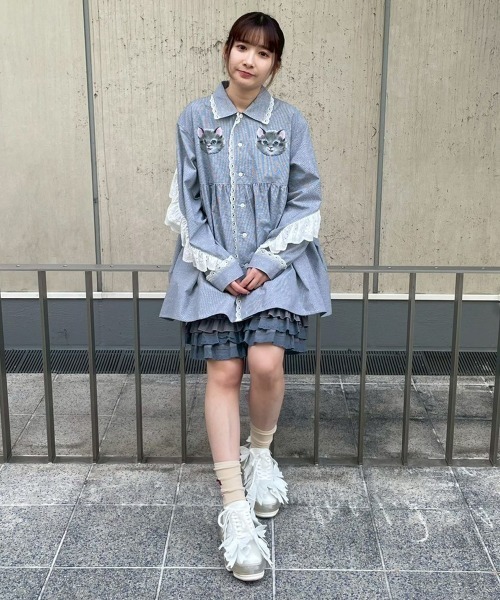 Candy Stripper（キャンディストリッパー）の「TINY CAT SHIRT ワンピース（シャツワンピース・レディース・ブラック/ライトブルー・FREE）」の17枚目の写真