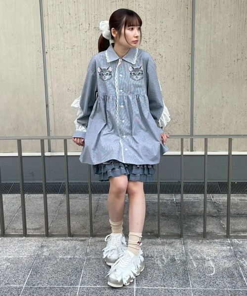 Candy Stripper（キャンディストリッパー）の「TINY CAT SHIRT ワンピース（シャツワンピース・レディース・ブラック/ライトブルー・FREE）」の18枚目の写真
