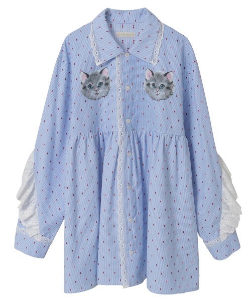 Candy Stripper（キャンディストリッパー）の「TINY CAT SHIRT ワンピース（シャツワンピース・レディース・ブラック/ライトブルー・FREE）」の19枚目の写真