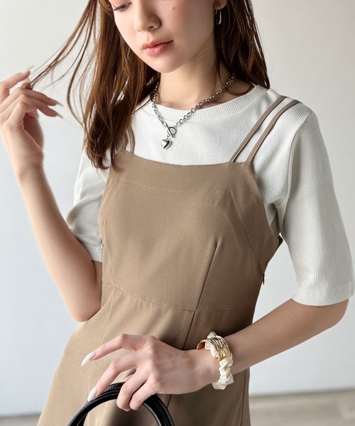 classicalelf（クラシカルエルフ）の「さりげなく華奢見せで大人の魅力アップ。5分袖ストレッチリブコンパクトトップス（Tシャツ/カットソー・レディース・オフホワイト/ブラウン/アイボリー/ブラック・X-LARGE/SMALL/MEDIUM/LARGE）」の10枚目の写真