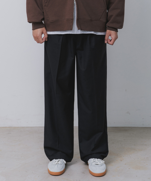 サイドヒドゥンバンディングツーピンタックワイドスラックスパンツ BK8901_ブラック