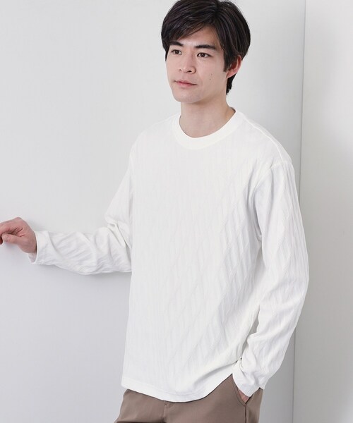 セール】【立体感のある表情が上品】リンクスアーガイル長袖Tシャツ（T