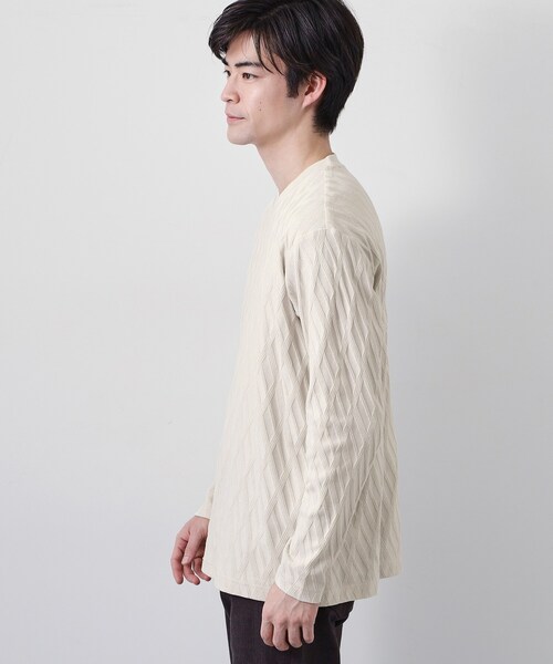 THE SHOP TK (ザ ショップ ティーケー )の「【立体感のある表情が上品】リンクスアーガイル長袖Tシャツ(Tシャツ/カットソー・メンズ・オフホワイト/ライトベージュ・04/03/02/01)」の7枚目の写真
