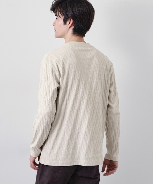 THE SHOP TK (ザ ショップ ティーケー )の「【立体感のある表情が上品】リンクスアーガイル長袖Tシャツ(Tシャツ/カットソー・メンズ・オフホワイト/ライトベージュ・04/03/02/01)」の8枚目の写真