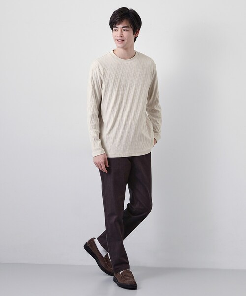 THE SHOP TK (ザ ショップ ティーケー )の「【立体感のある表情が上品】リンクスアーガイル長袖Tシャツ(Tシャツ/カットソー・メンズ・オフホワイト/ライトベージュ・04/03/02/01)」の9枚目の写真