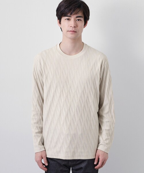 THE SHOP TK (ザ ショップ ティーケー )の「【立体感のある表情が上品】リンクスアーガイル長袖Tシャツ(Tシャツ/カットソー・メンズ・オフホワイト/ライトベージュ・04/03/02/01)」の11枚目の写真