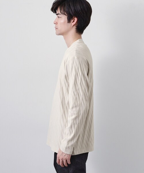 THE SHOP TK (ザ ショップ ティーケー )の「【立体感のある表情が上品】リンクスアーガイル長袖Tシャツ(Tシャツ/カットソー・メンズ・オフホワイト/ライトベージュ・04/03/02/01)」の12枚目の写真