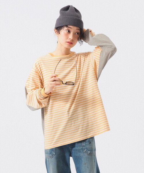 BEAMS BOY（ビームスボーイ）の「スウィッチ ボーダー ロングスリーブ（Tシャツ/カットソー・レディース・チャコールグレー/イエロー/ネイビー・1/2）」の3枚目の写真